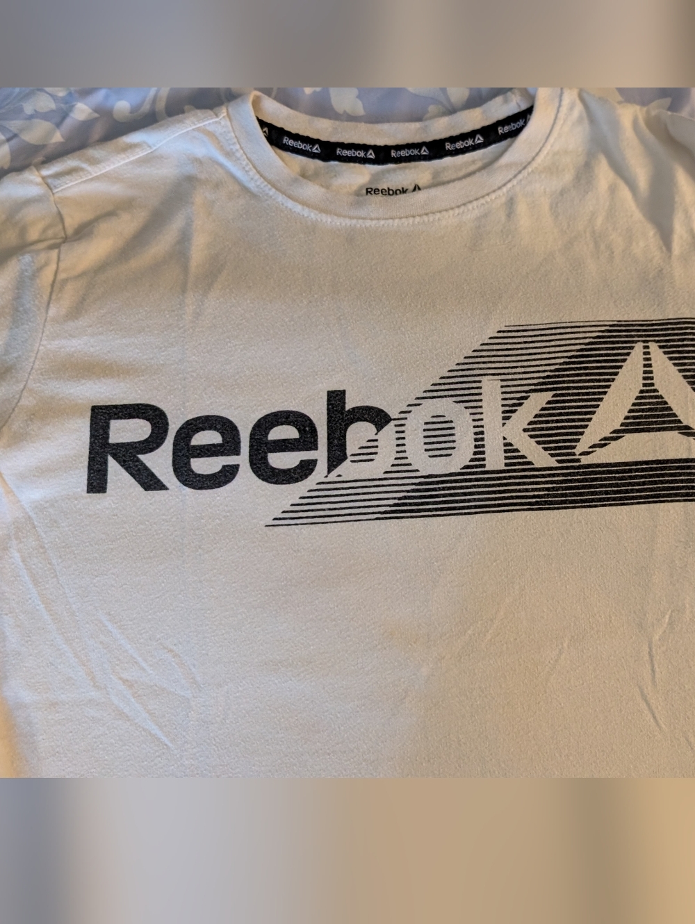 Reebok Kid's White Short-Sleeve Tee with Black Logo Stripe